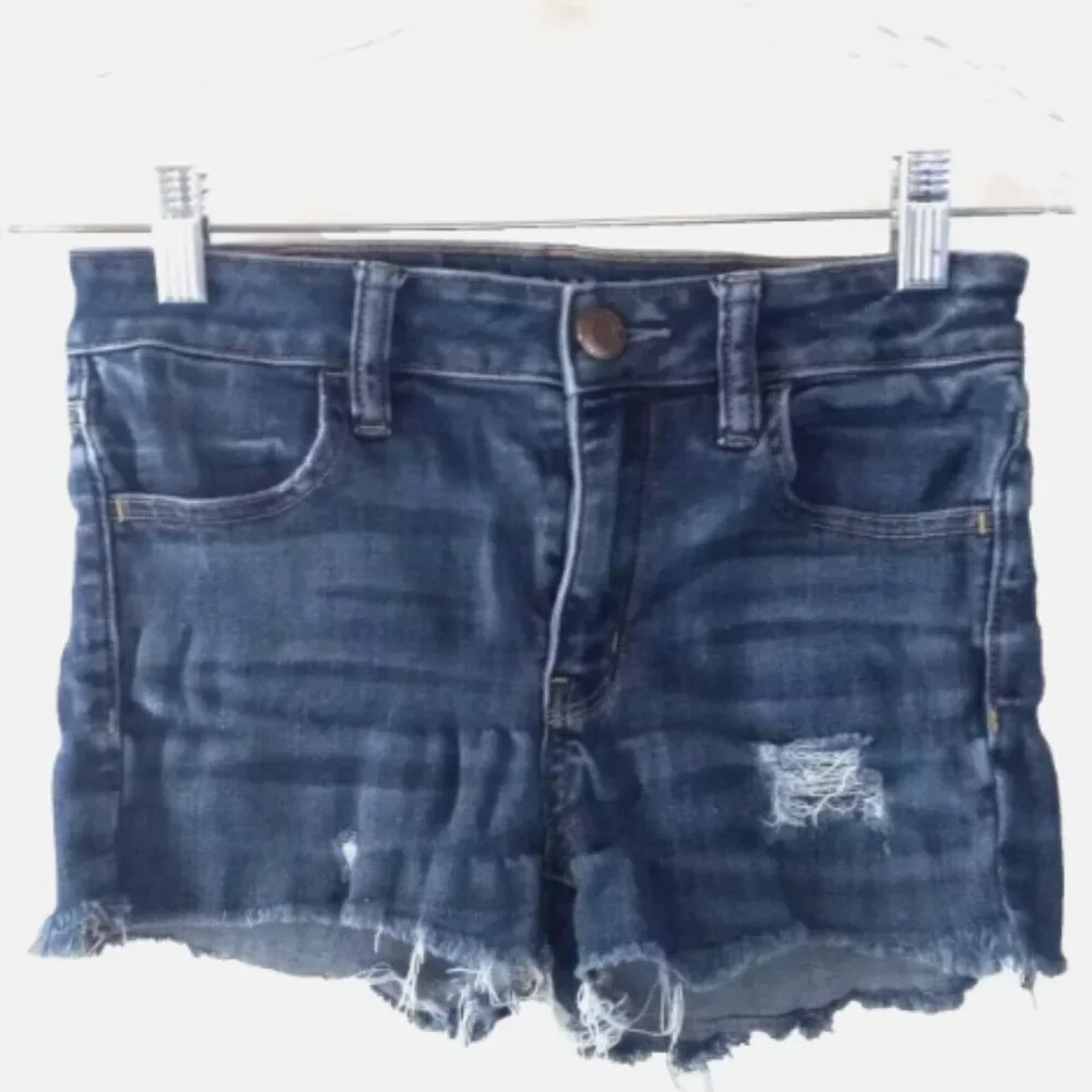 American Eagle Outfitters Distressed Denim Shorts Size 4 Raw Hem Blue Festival